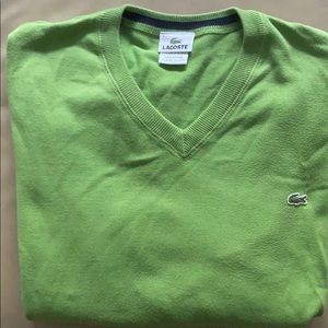 Mens Green Lacoste V-neck sweater